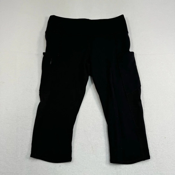 Athleta Crop Leggings Womens Size Medium Black Mesh Calf Pockets - Picture 1 of 13